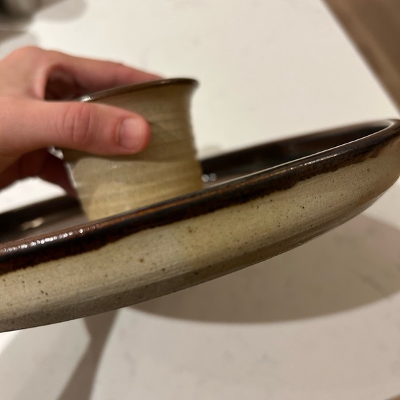 Vintage pottery Chip Dip Platter Serving Tray Appetizer brown  12.5” - Picture 9 of 10